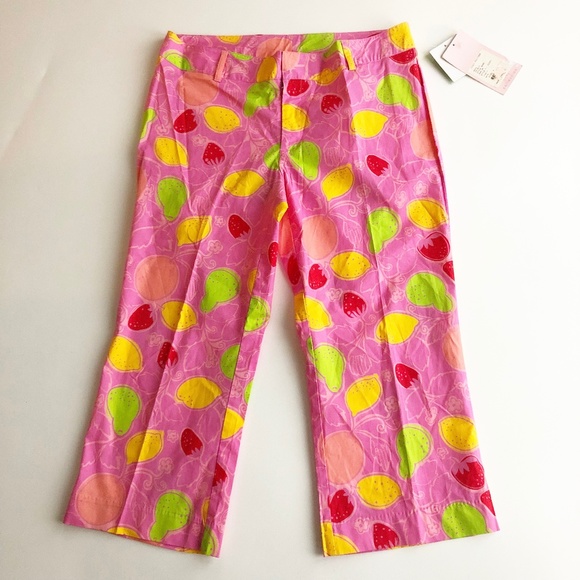 NWT Lilly Pulitzer Rachael Capri in Hibiscus Marzipan Colorful Fruit Pink Sz 4 - Picture 1 of 10